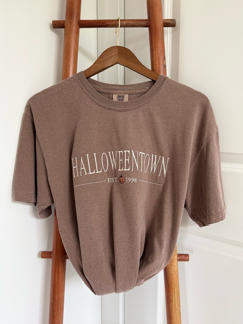 Halloween Town Embroidered Comfort Colors Mocha Tee NWT